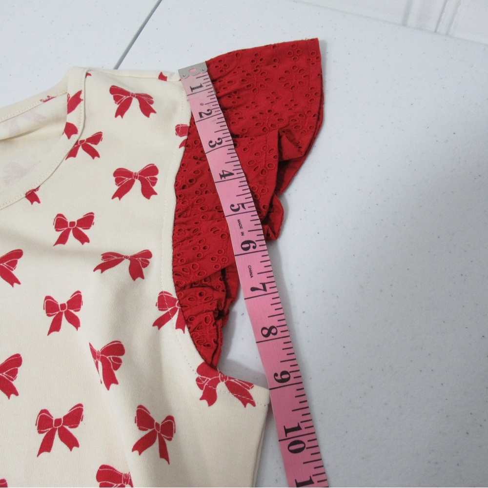 Kate Quinn Organic Cotton Retro Flutter Tee Red Bow Print Size Large - Picture 10 of 14
